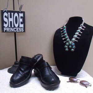 BOC Born Concept Slip On Comfort Mule Clogs Black Leather Wedge Heel Sz 9 US